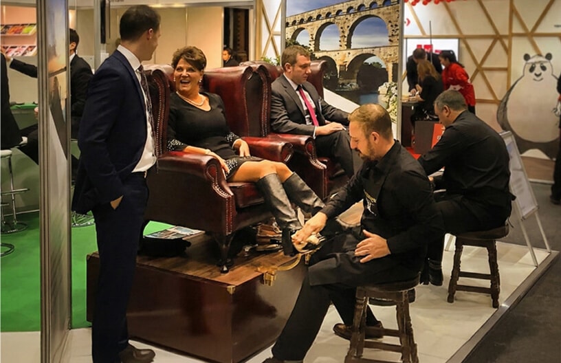 London Shoeshine event setup with Chesterfield chairs